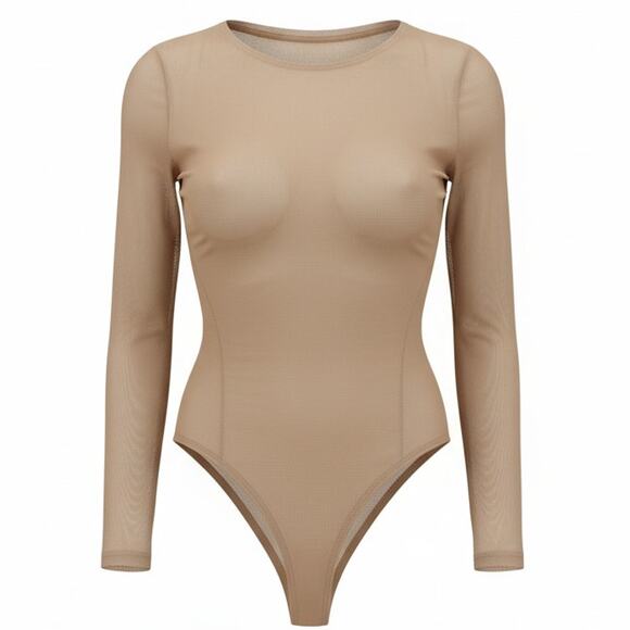 Lululemon Tops - Lululemon Crew Neck Bodysuit Nulu Mesh Long Slv Thong Cut Size M W3HQVS NWT